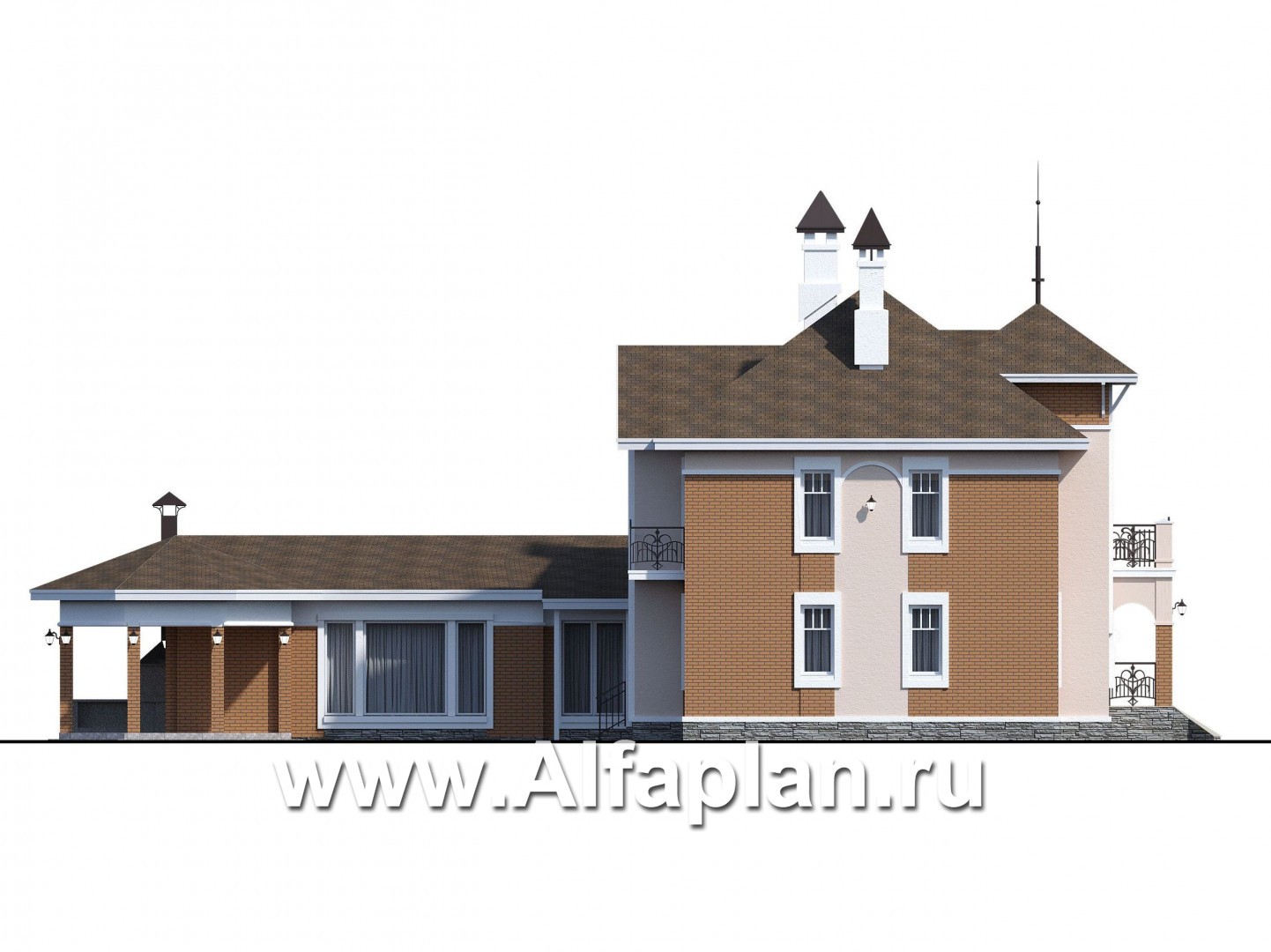 Проекты домов Альфаплан - Пристройка с бассейном к серии проектов кирпичных домов «Разумовский» - изображение фасада №3