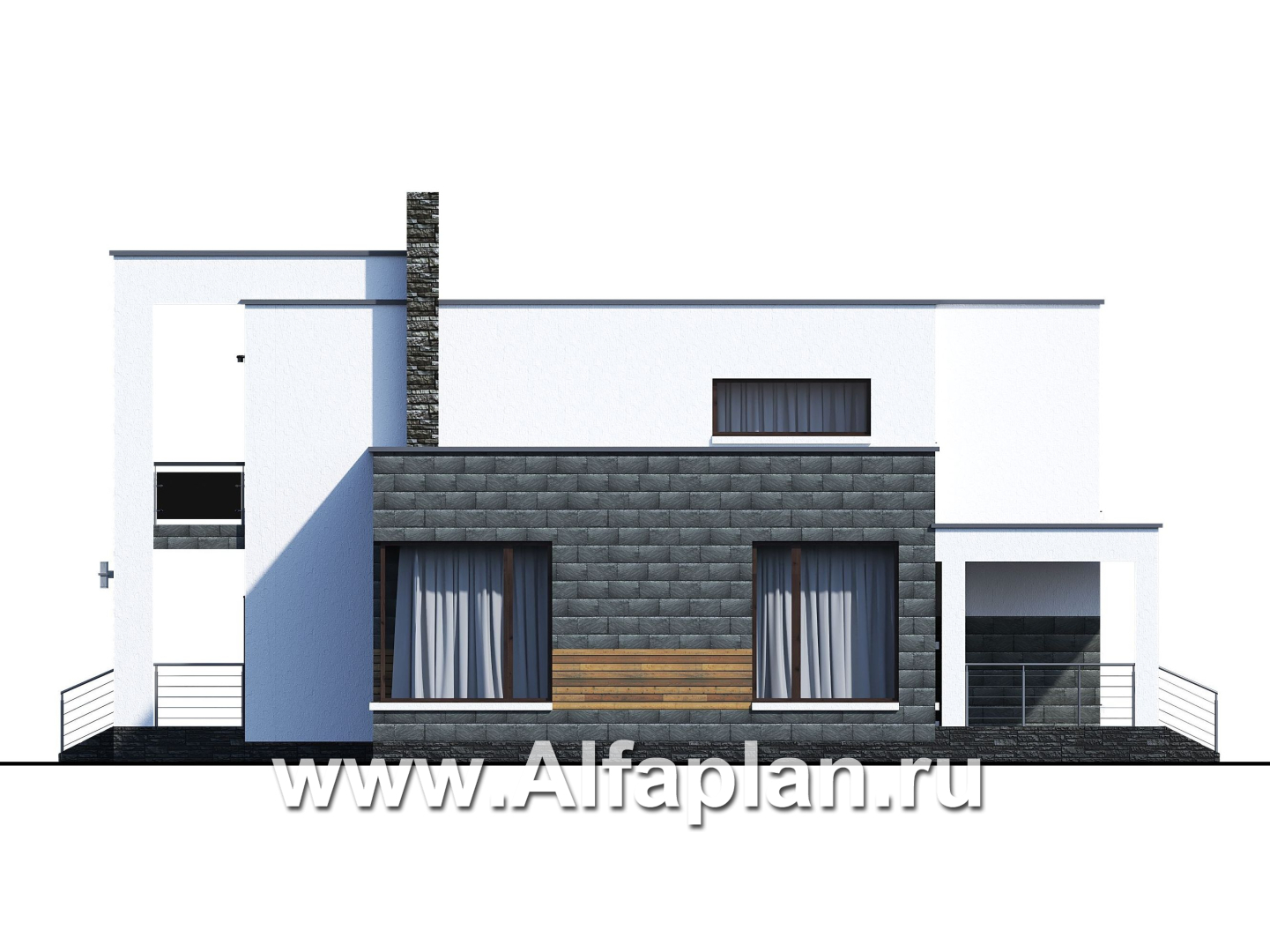 Проекты домов Альфаплан - «Футура» - современный двухэтажный дом с плоской кровлей - изображение фасада №4