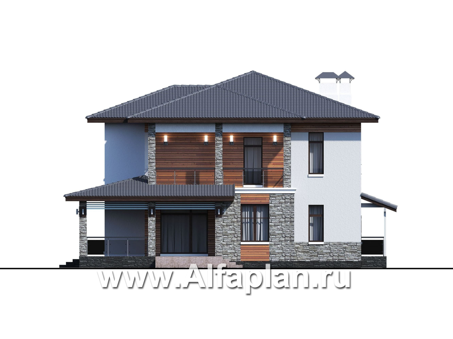 Проекты домов Альфаплан - «Отражение» - двухэтажный дом для большой семьи - изображение фасада №1