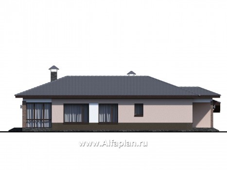 Проекты домов Альфаплан - «Калиопа» -одноэтажный дом с большим гаражом и остекленной верандой - превью фасада №4
