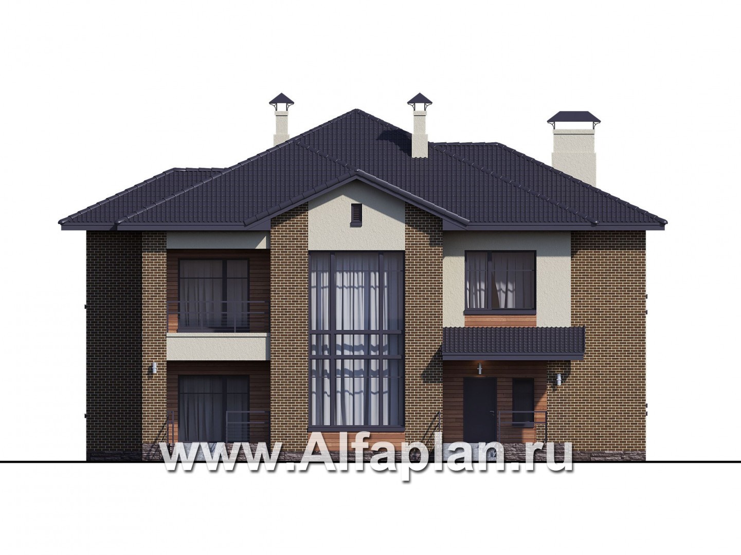 Проекты домов Альфаплан - «Арно» - классический особняк с двусветной столовой и бассейном - изображение фасада №1