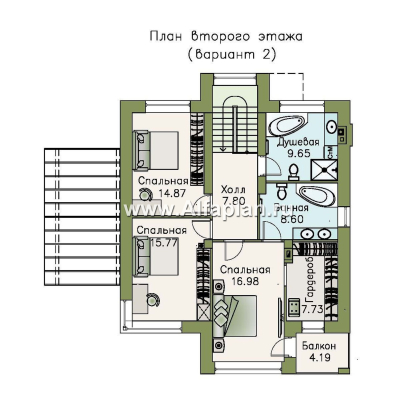 Проекты домов Альфаплан - «Печора» - стильный двухэтажный коттедж с сауной и мастер-спальней - превью плана проекта №3