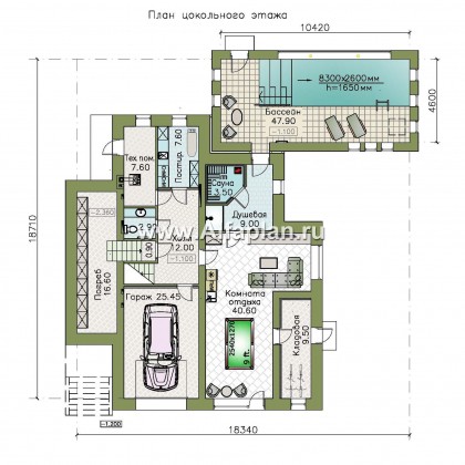 Проекты домов Альфаплан - «Амур» - трехэтажный особняк с гаражом и бассейном - превью плана проекта №1