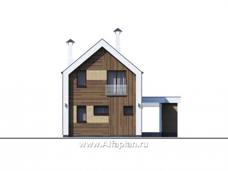 Проекты домов Альфаплан - «Барн» - современный мансардный дом с боковой террасой - превью фасада №1