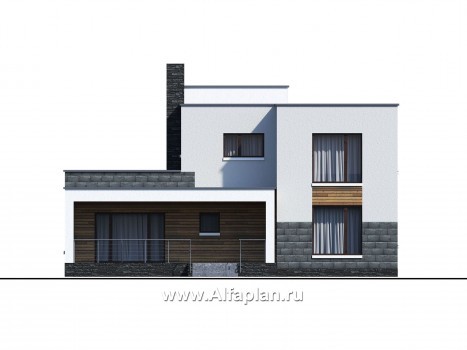 Проекты домов Альфаплан - «Футура» - современный двухэтажный дом с плоской кровлей - превью фасада №3