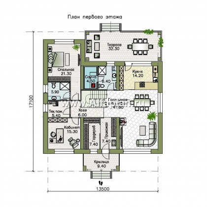 Проекты домов Альфаплан - «Футура» - современный двухэтажный дом с плоской кровлей - превью плана проекта №1