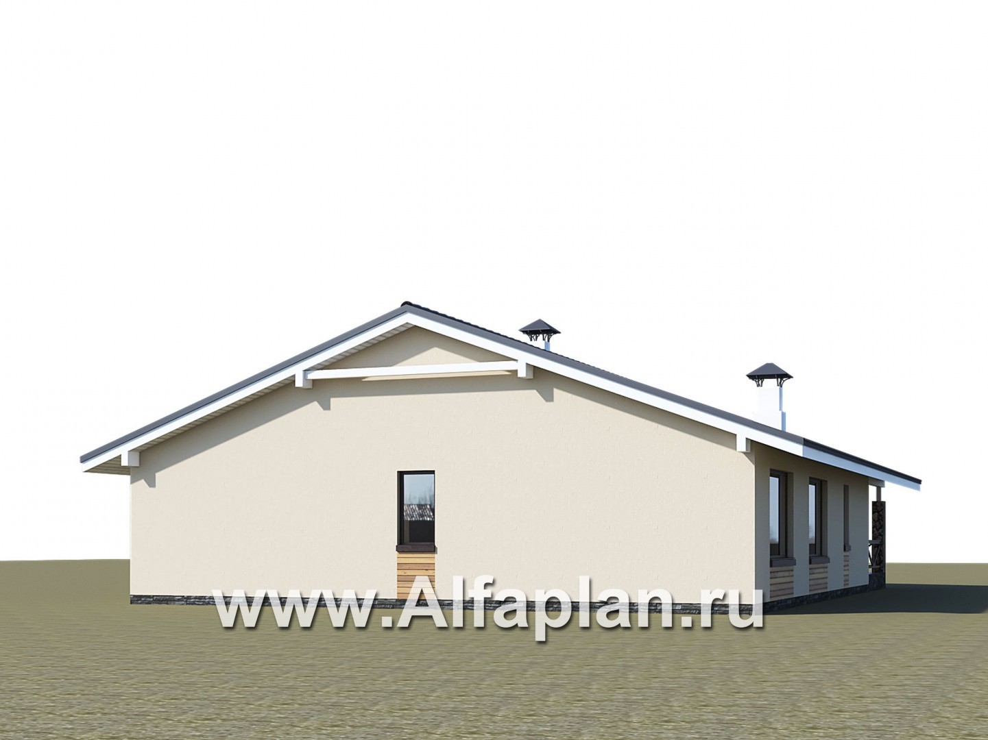 Проекты домов Альфаплан - «Вектор Плюс» - одноэтажный дом с тремя спальнями, террасой и сауной - дополнительное изображение №2