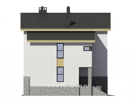 Проект трехэтажного дома, с гаражом на 2 авто и с сауной в цоколе на уровне земли, в современном стиле - превью фасада дома