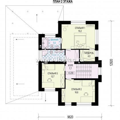 Проект двухэтажного дома из газобетона или кирпича, с террасой и гостевой квартирой - превью план дома