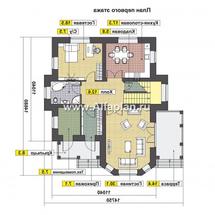 Проекты домов Альфаплан - Проект респектабельного двухэтажного дома - превью плана проекта №1
