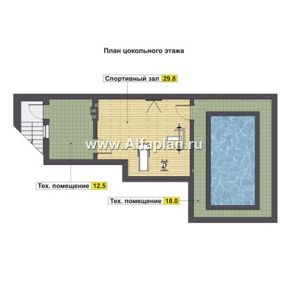 Проект бассейна, с сауной и с комнатой отдыха - превью план дома