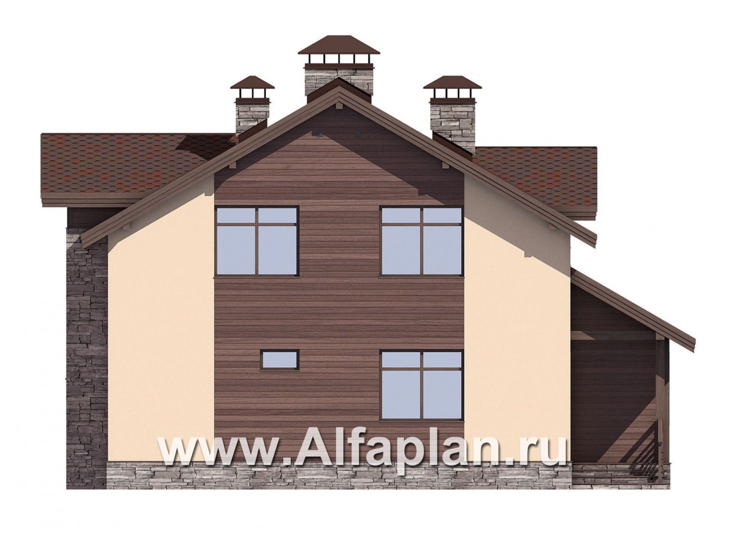 Проекты домов Альфаплан - Проект мансардного дома с барбекю на террасе - изображение фасада №3
