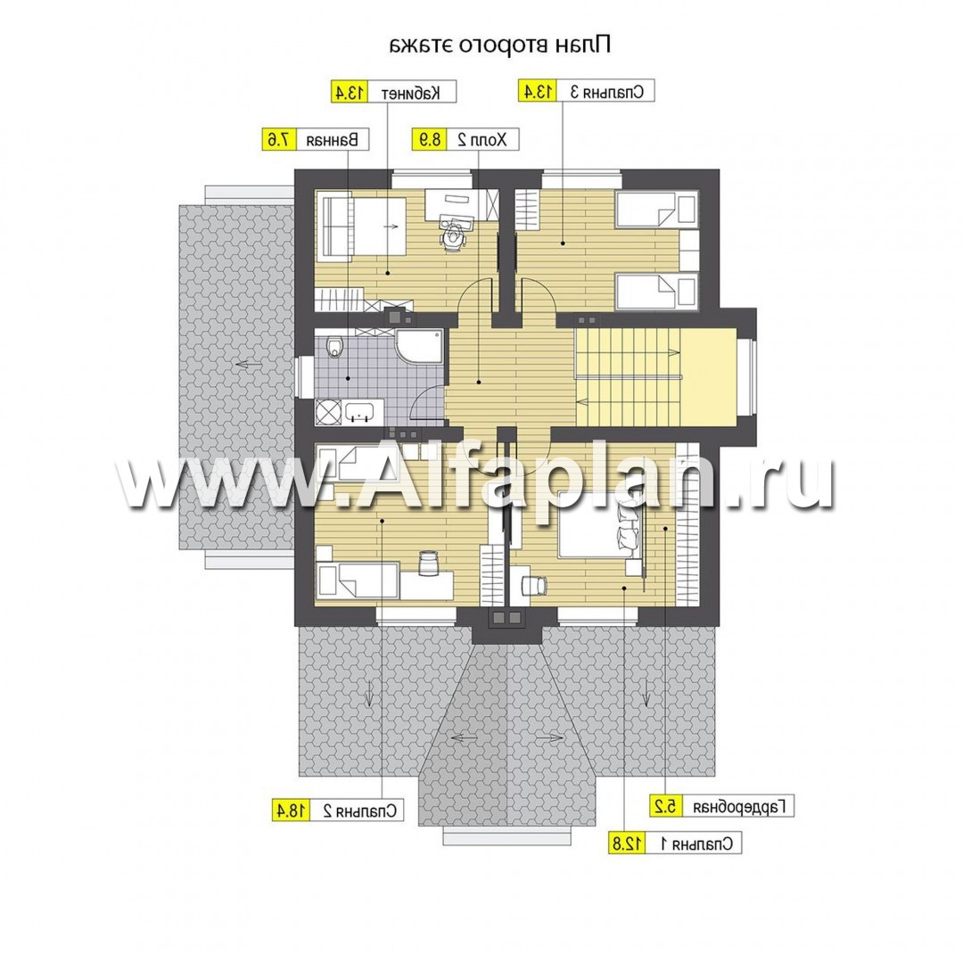 Проекты домов Альфаплан - Проект мансардного дома с барбекю на террасе - изображение плана проекта №2