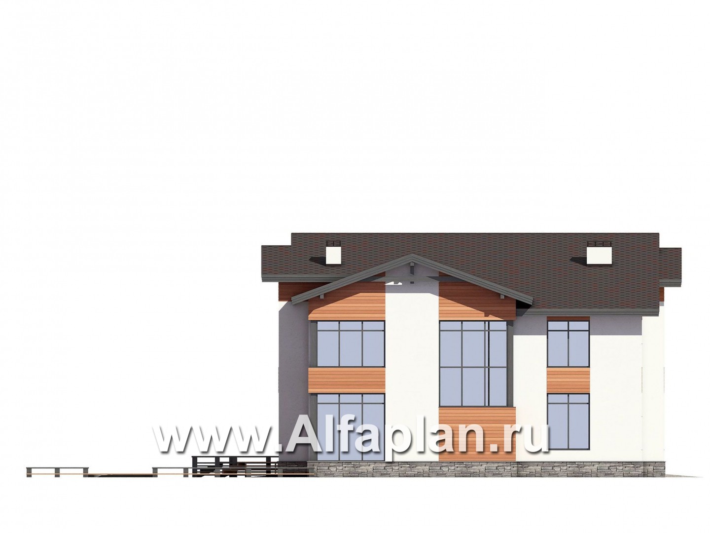 Проекты домов Альфаплан - Проект современного особняка с гаражом и большой террасой - изображение фасада №2