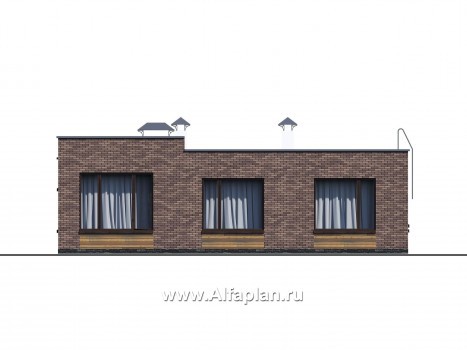 Проекты домов Альфаплан - «Фортис» - одноэтажный дом с плоской кровлей, и грилем на террасе - превью фасада №3