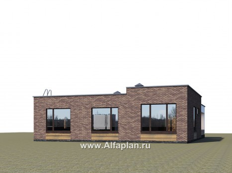 Проекты домов Альфаплан - «Фортис» - одноэтажный дом с плоской кровлей, и грилем на террасе - превью дополнительного изображения №2