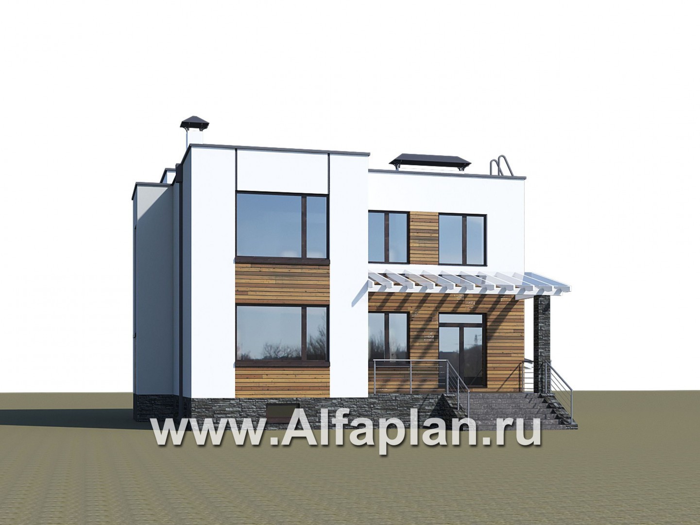 Проекты домов Альфаплан - «Престиж» - проект удобного и просторного дома с плоской кровлей, и с цокольным этажом - дополнительное изображение №3