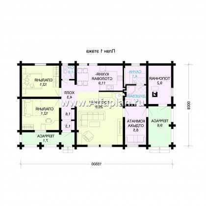 Проекты домов Альфаплан - Проект одноэтажного бревенчатого дома для отдыха - превью плана проекта №1