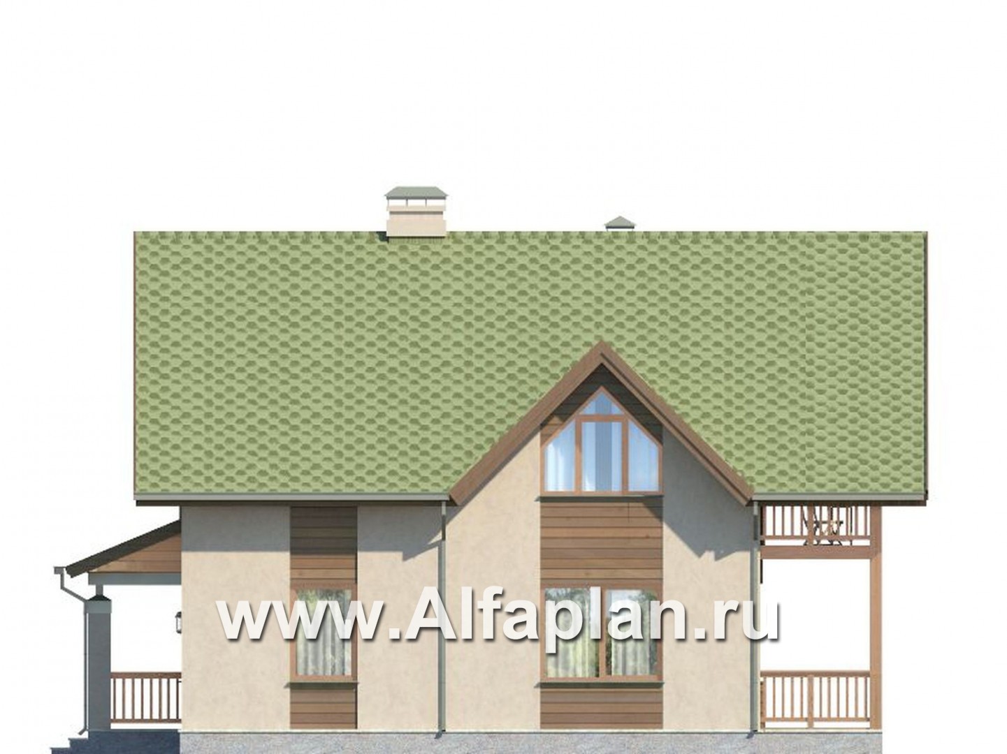 Проекты домов Альфаплан - Проект мансардного дома с навесом для машины - изображение фасада №4
