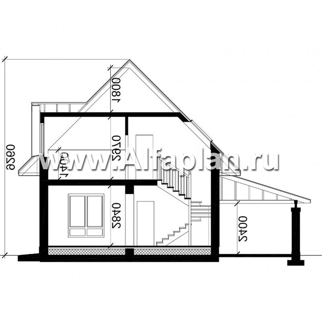 Проекты домов Альфаплан - Проект компактного мансардного дома с навесом для машины - план проекта №3