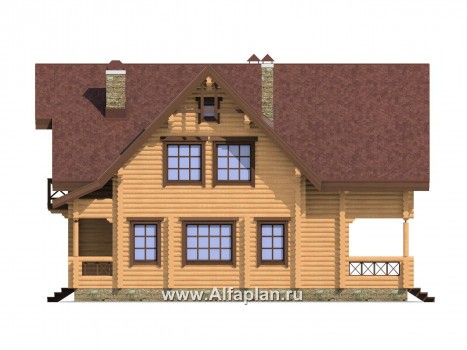 Проекты домов Альфаплан - Проект деревянного дома с верандой - превью фасада №3