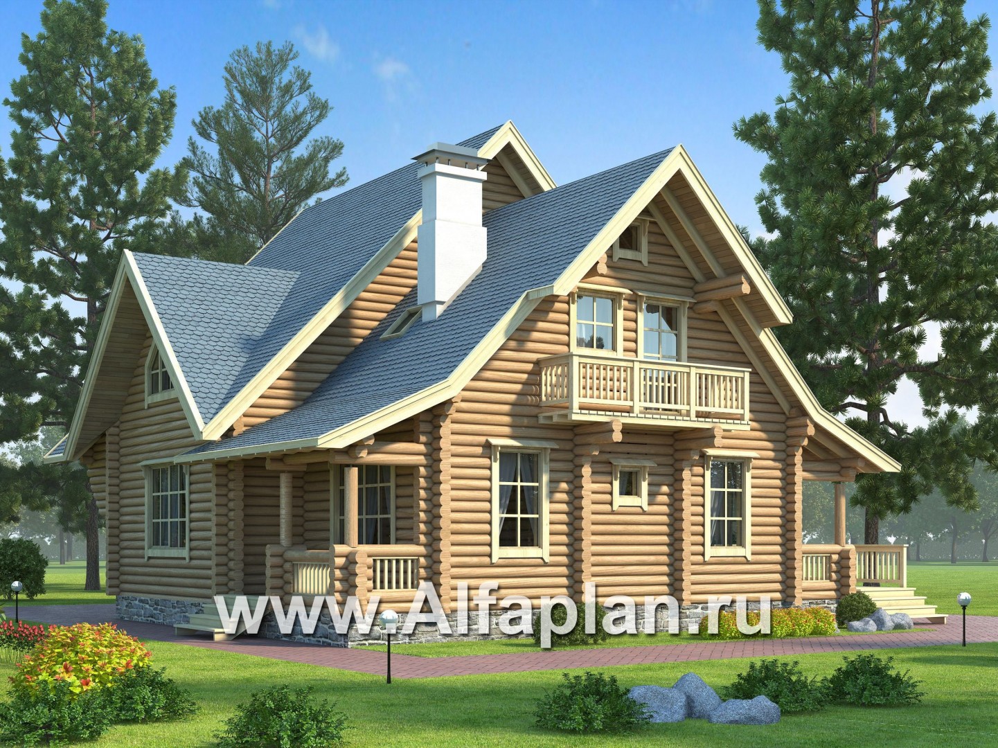 Проекты домов Альфаплан - Проект прадиционного деревянного загородного дома - дополнительное изображение №1