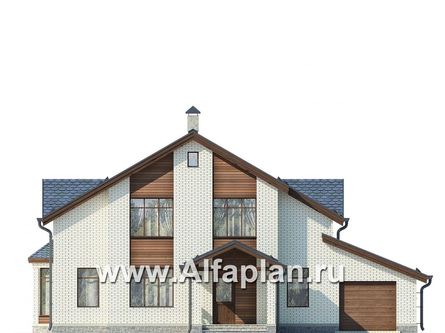 Проекты домов Альфаплан - Проект вместительного коттеджа с большим гаражом - изображение фасада №1