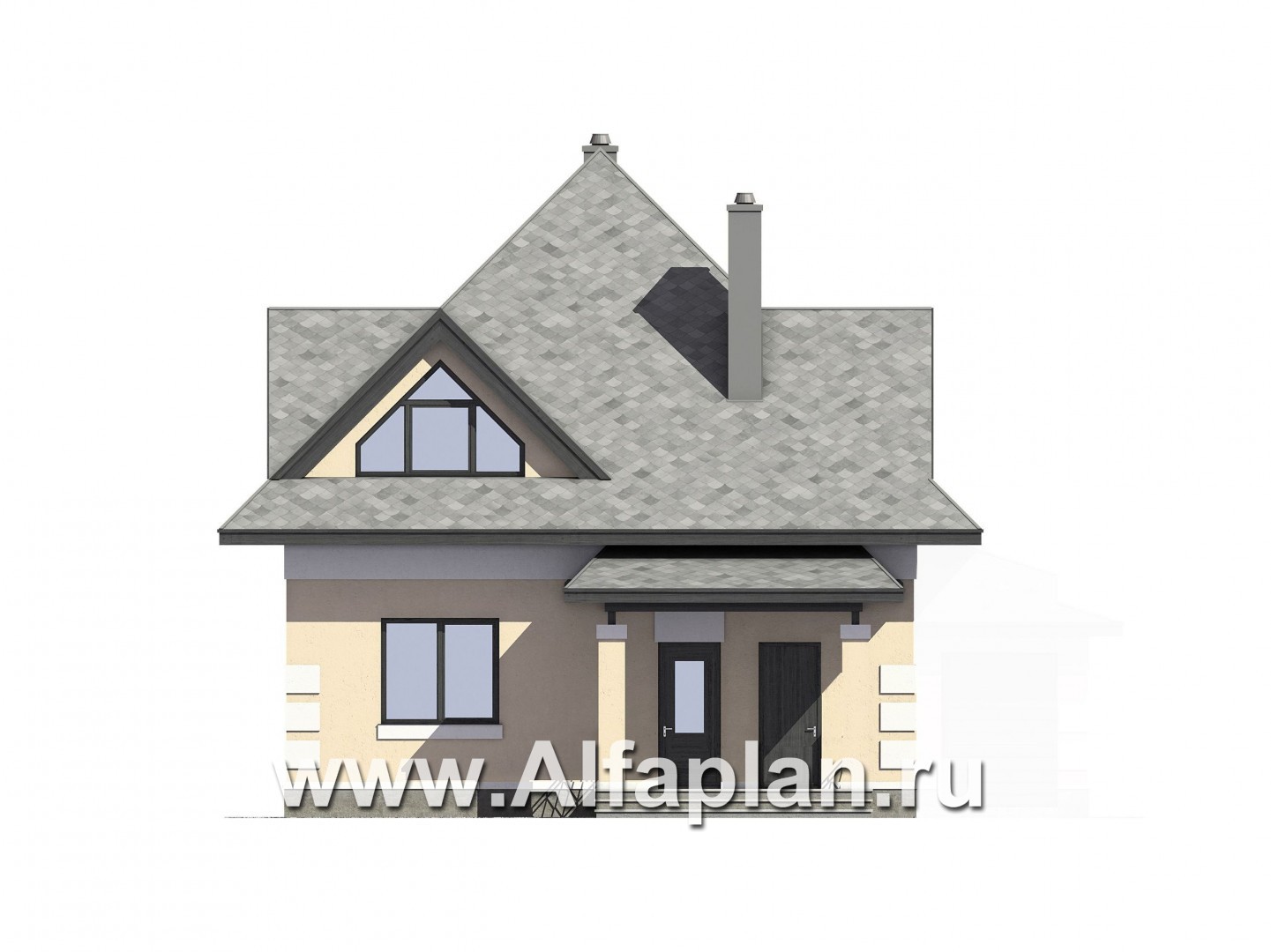 Проекты домов Альфаплан - Проект компактного и экономичного мансардного дома - изображение фасада №1