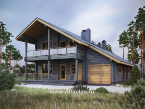 Проекты домов Альфаплан - Проект деревянного загородного дома с гаражом - превью основного изображения