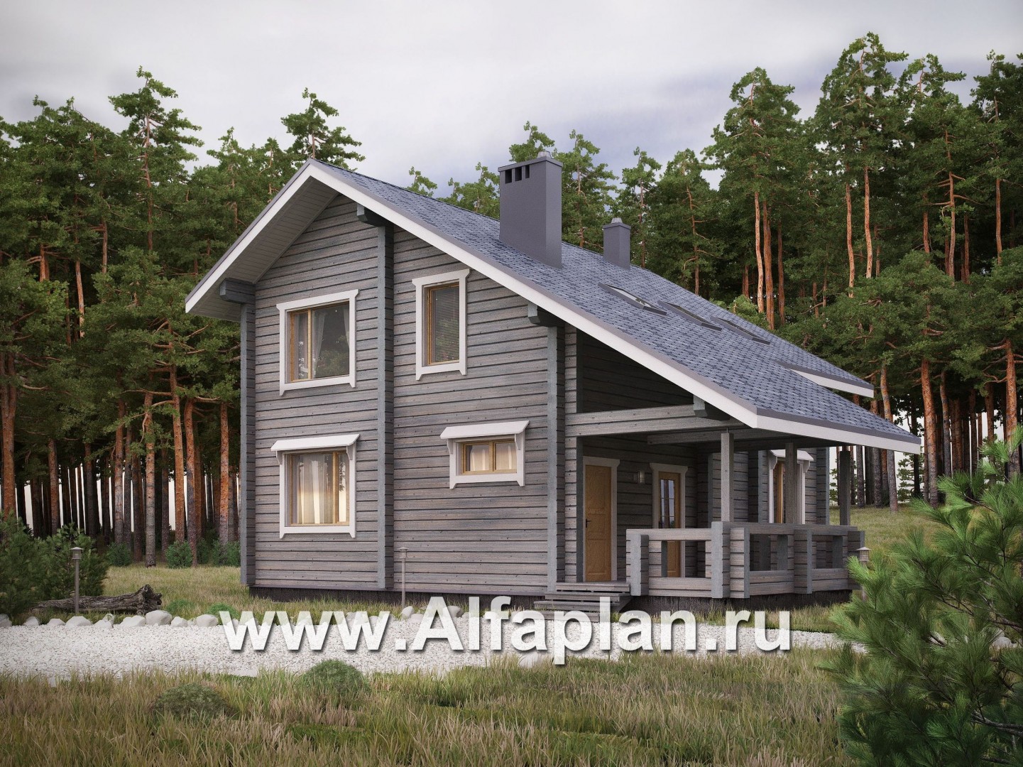 Проекты домов Альфаплан - Проект деревянного дома с простой двускатной кровлей - основное изображение