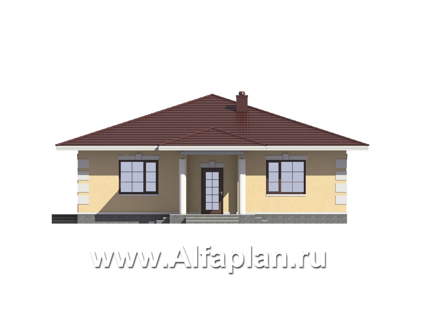 Проекты домов Альфаплан - Проект одноэтажного дома с удобной планировкой - изображение фасада №1