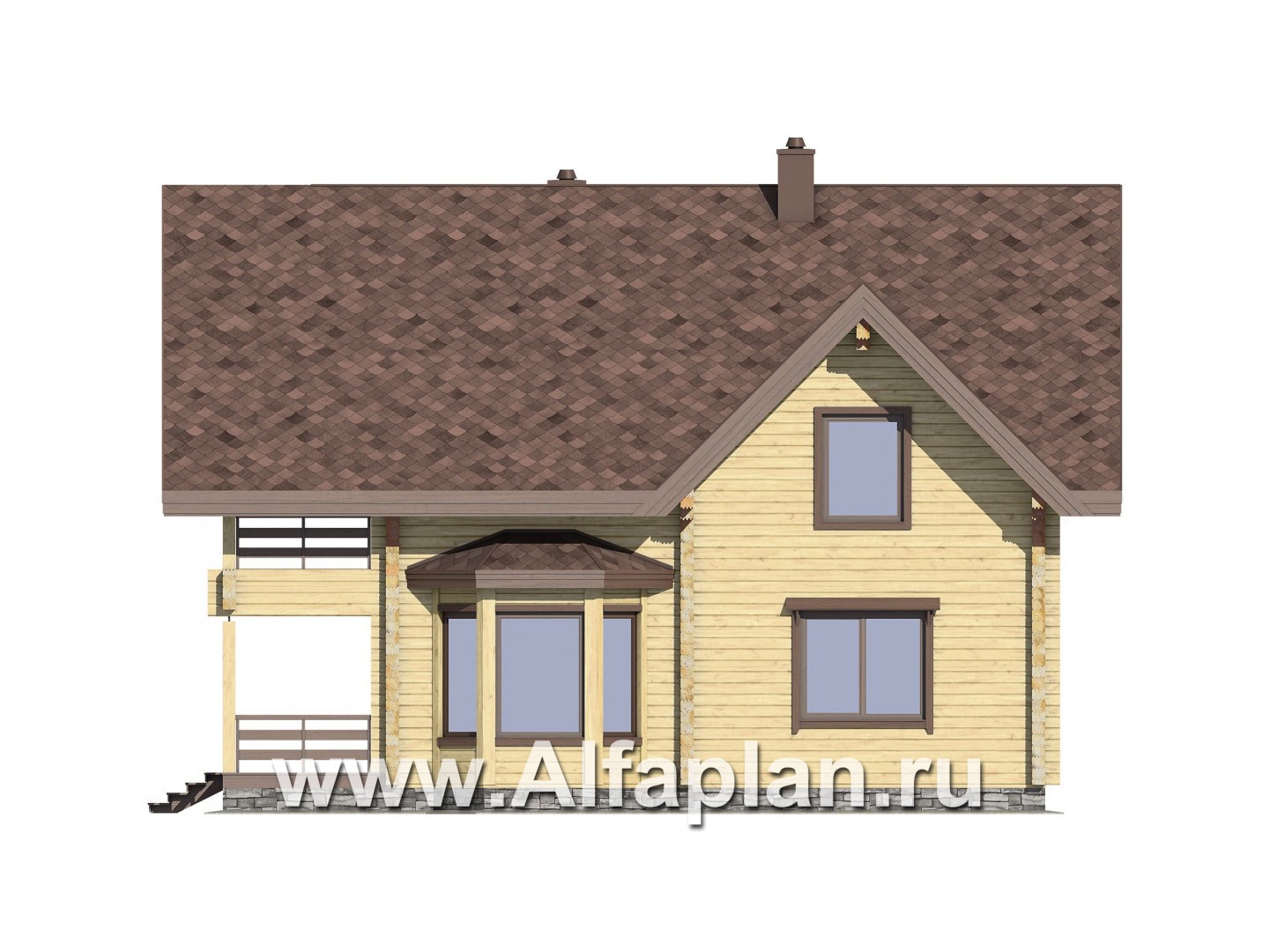 Проекты домов Альфаплан - Проект удобного деревянного дома с террасами - изображение фасада №4