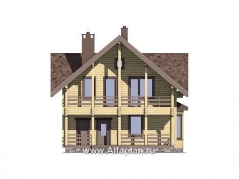 Проекты домов Альфаплан - Проект удобного деревянного дома с террасами - превью фасада №1