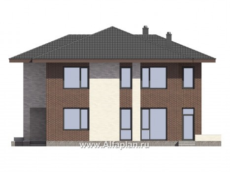 Проект двухэтажного дома, планировка с кабинетом, с террасой, в современном стиле - превью фасада дома