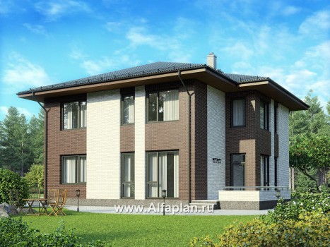 Проект двухэтажного дома, планировка с кабинетом, с террасой, в современном стиле - превью дополнительного изображения №1