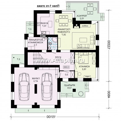 Проекты домов Альфаплан - Проект двухэтажного  дома с угловым остеклением - превью плана проекта №1