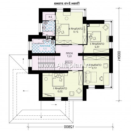 Проекты домов Альфаплан - Проект двухэтажного  дома с угловым остеклением - превью плана проекта №2