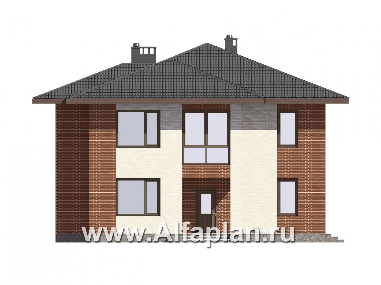 Проекты домов Альфаплан - Проект двухэтажного дома для большой семьи - изображение фасада №1