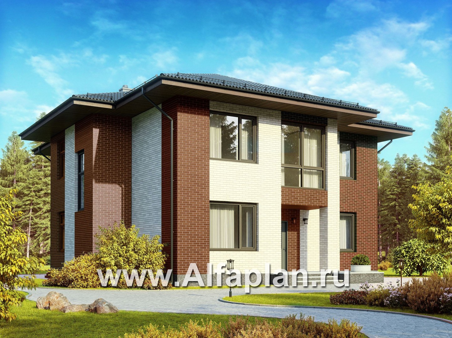 Проекты домов Альфаплан - Проект двухэтажного дома для большой семьи - основное изображение