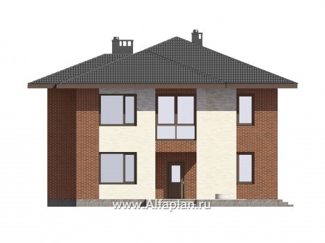 Проекты домов Альфаплан - Проект двухэтажного дома для большой семьи - превью фасада №1