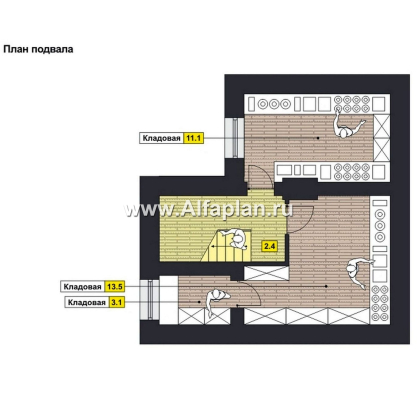 Проект дома с мансардой, 2 спальни, дача, гостевой дом с цокольным этажом - превью план дома