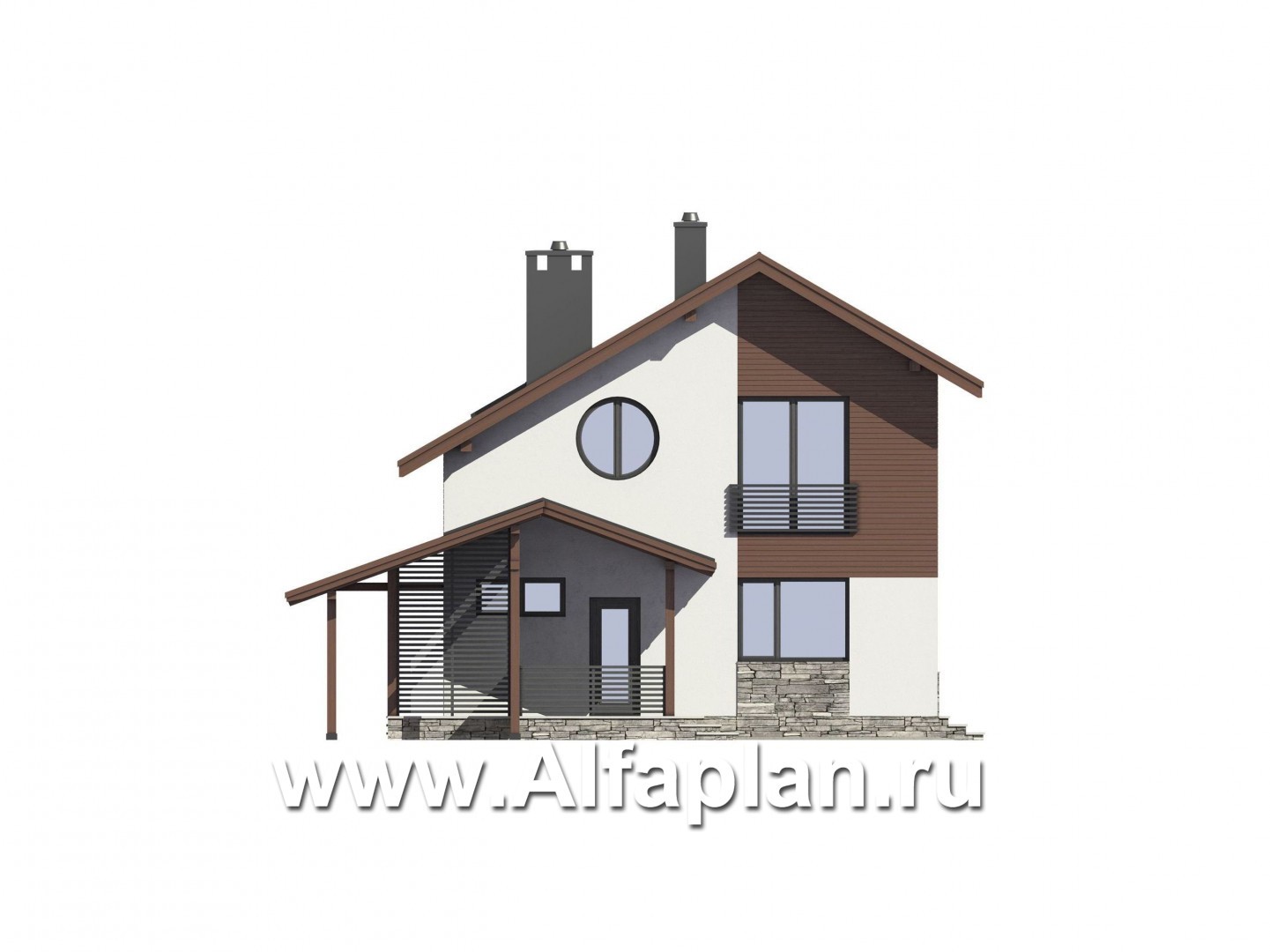 Проекты домов Альфаплан - Проект экономичного дома с навесом для машины - изображение фасада №1