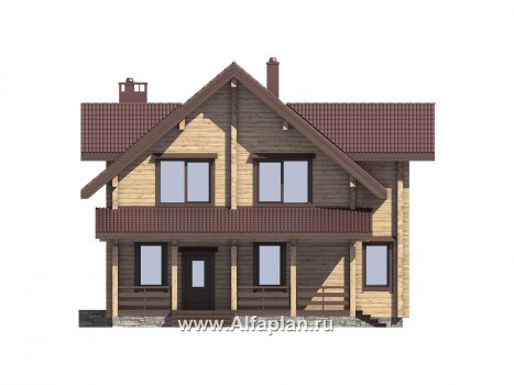Проекты домов Альфаплан - Проект деревянного дома для большой семьи - превью фасада №1