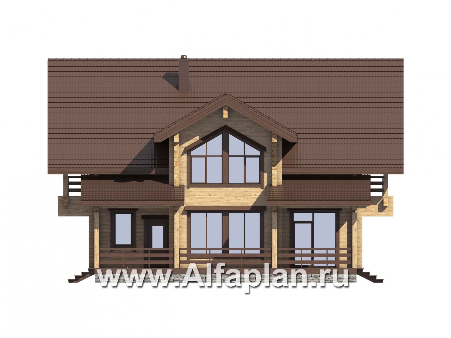 Проекты домов Альфаплан - Проект деревянного дома с гостевым блоком - изображение фасада №1