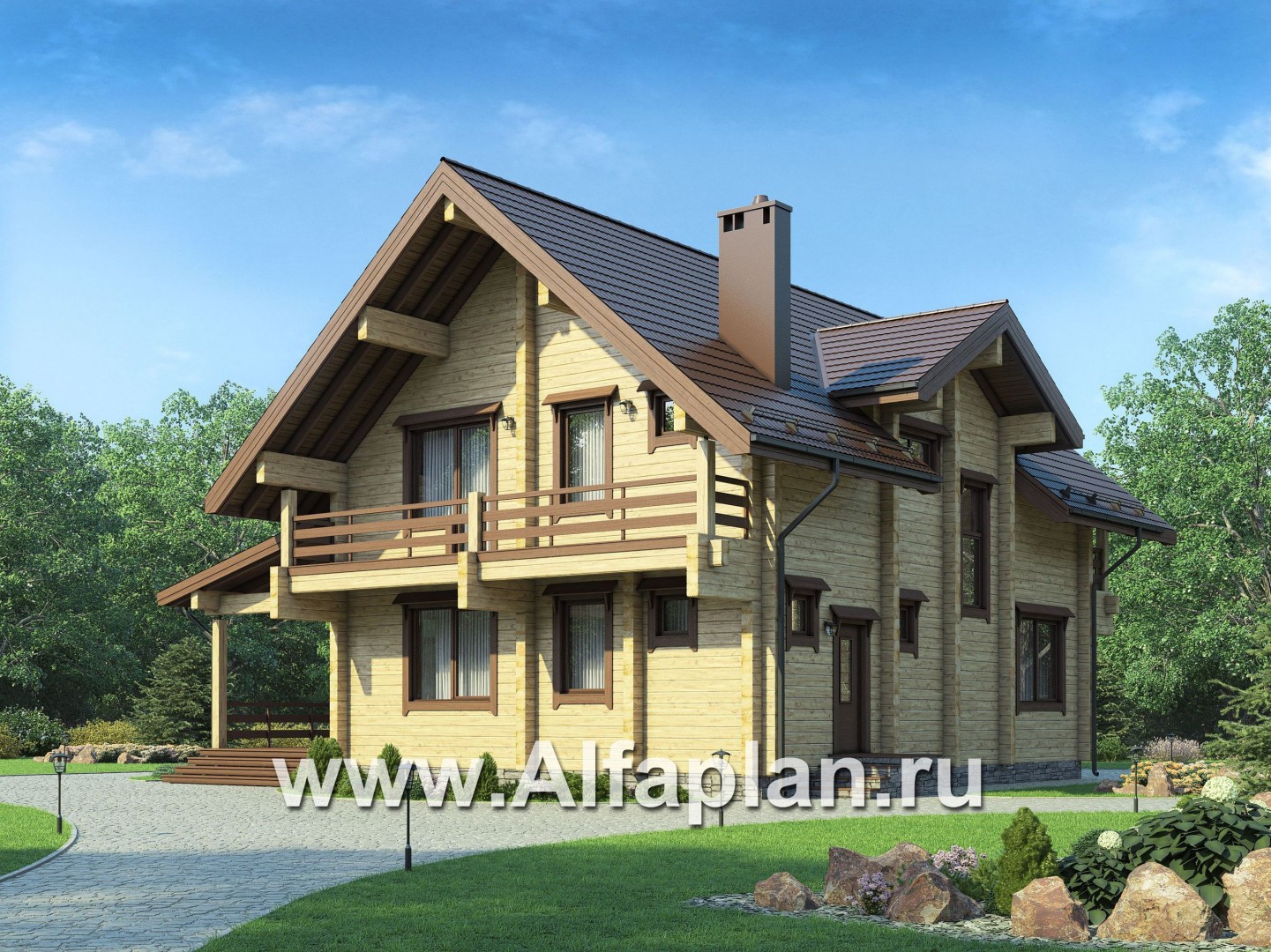 Проекты домов Альфаплан - Проект деревянного дома с гостевым блоком - дополнительное изображение №1
