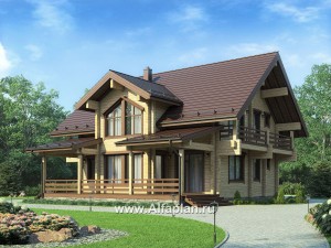 Проекты домов Альфаплан - Проект деревянного дома с гостевым блоком - превью основного изображения