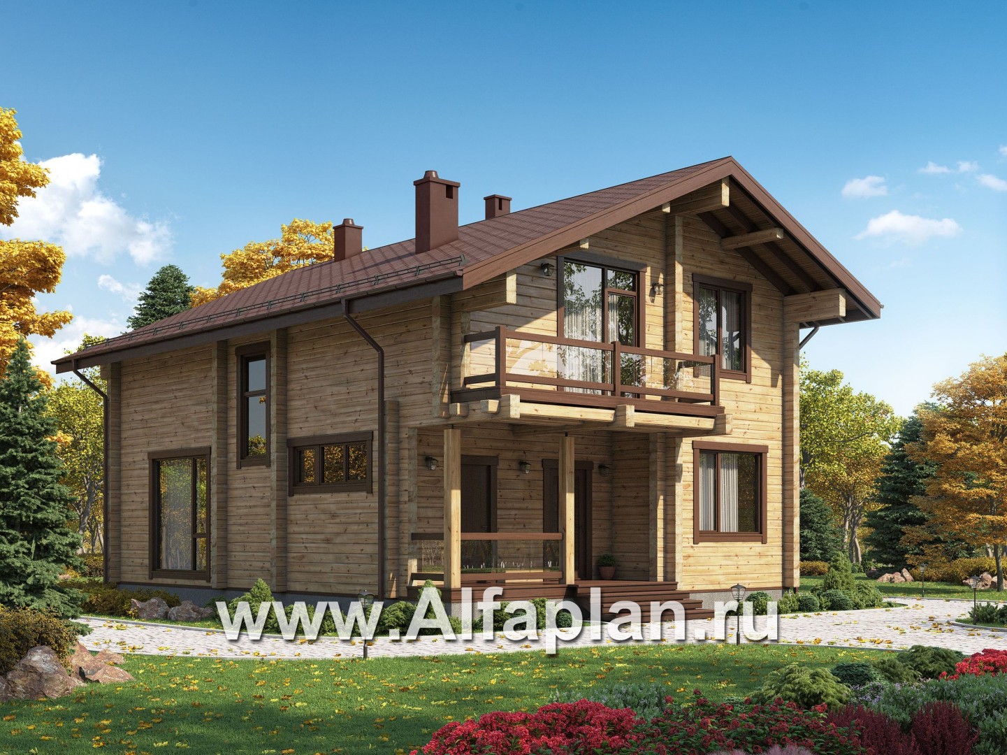Проекты домов Альфаплан - Проект традиционного деревянного дома с удобной планировкой - основное изображение