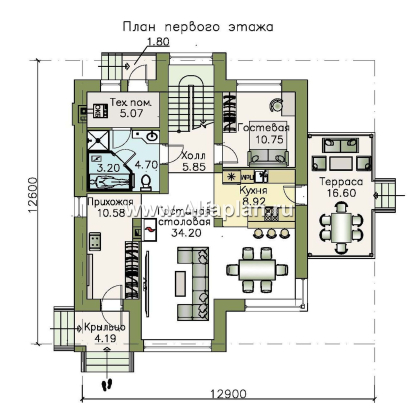 «Печора» - проект двухэтажного дома, в современном стиле, с сауной и с террасой, мастер спальня - превью план дома