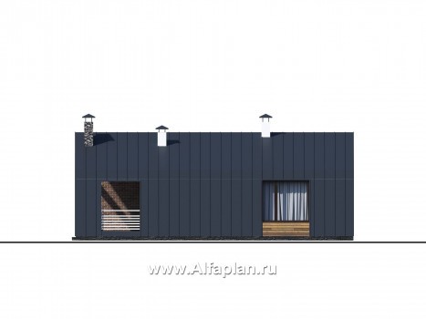 Проекты домов Альфаплан - «Веда» - проект одноэтажного дома с сауной в стиле барн - превью фасада №2