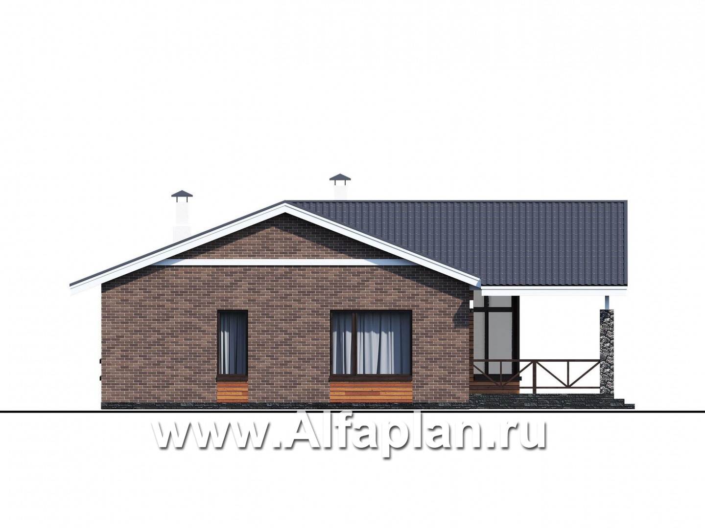 Проекты домов Альфаплан - «Бережки» - одноэтажный коттедж:  удачный план дома, красивый фасад - изображение фасада №2